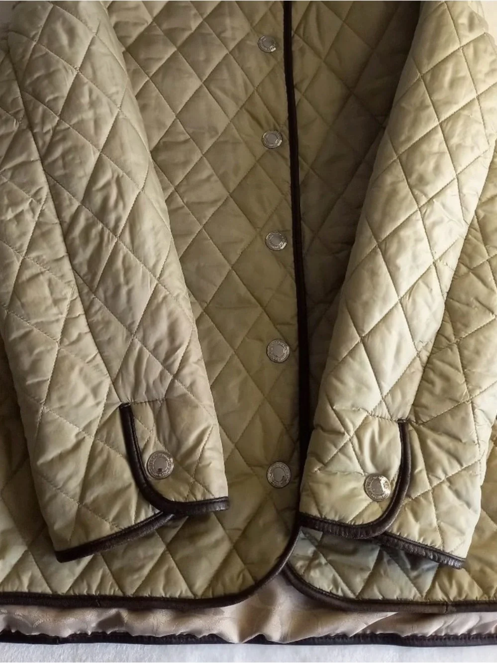 Coach Quilted Beige Puffer Jacket with Dark Brown Trim - Picture 7 of 15